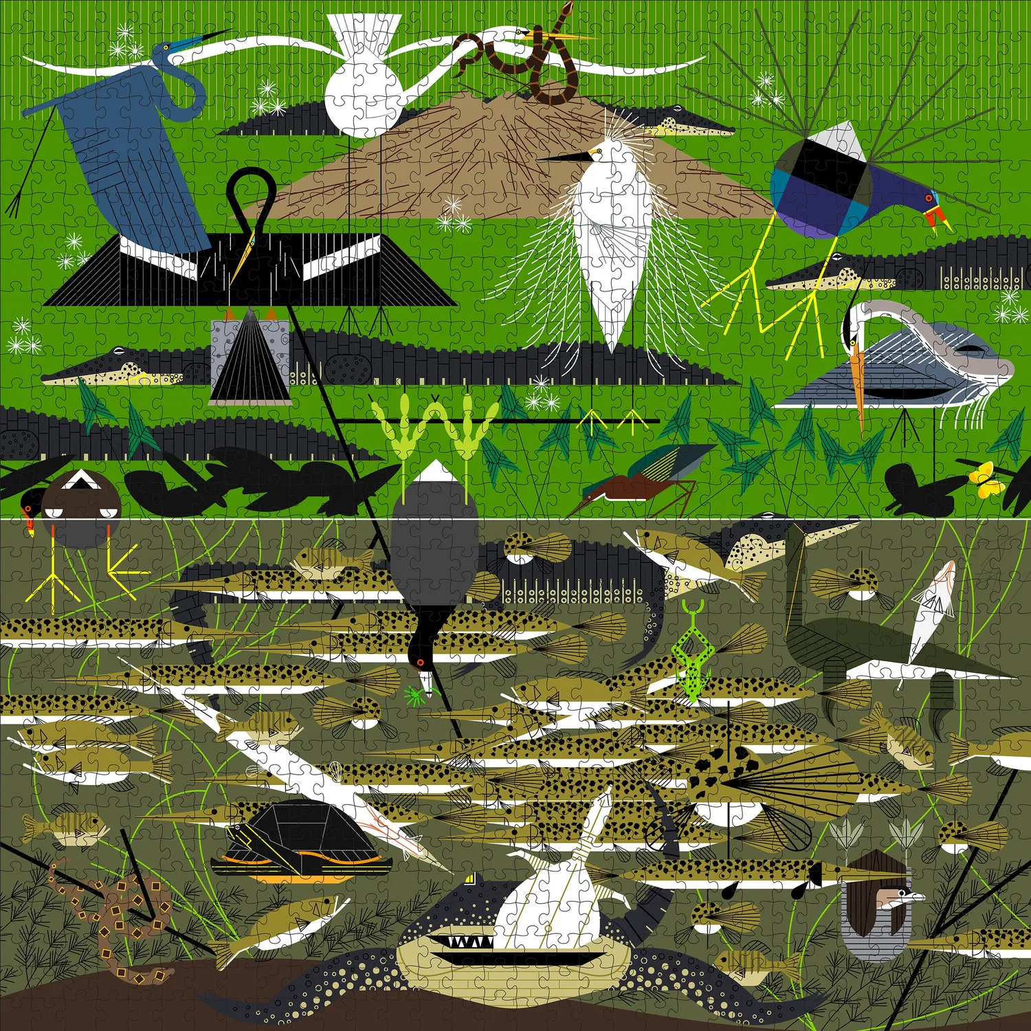 Pomegranate Charley Harper The Everglades puslespil 1000 brikker fugle