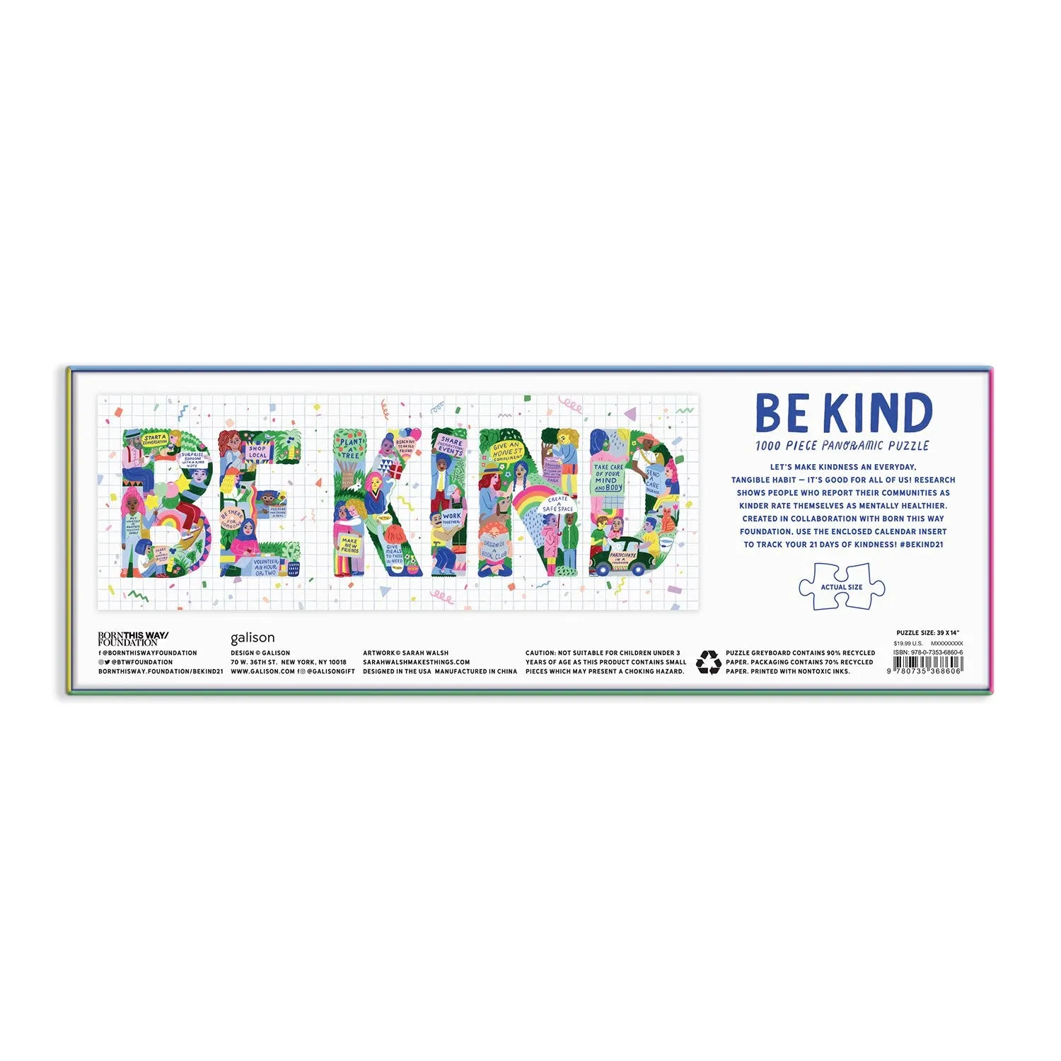 Galison Be Kind panorama puslespil 1000 brikker venlighed