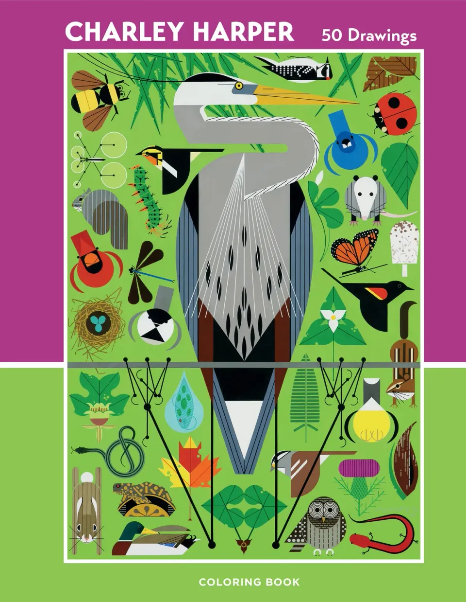 Pomegranate Charley Harper 50 Drawings malebog dyr