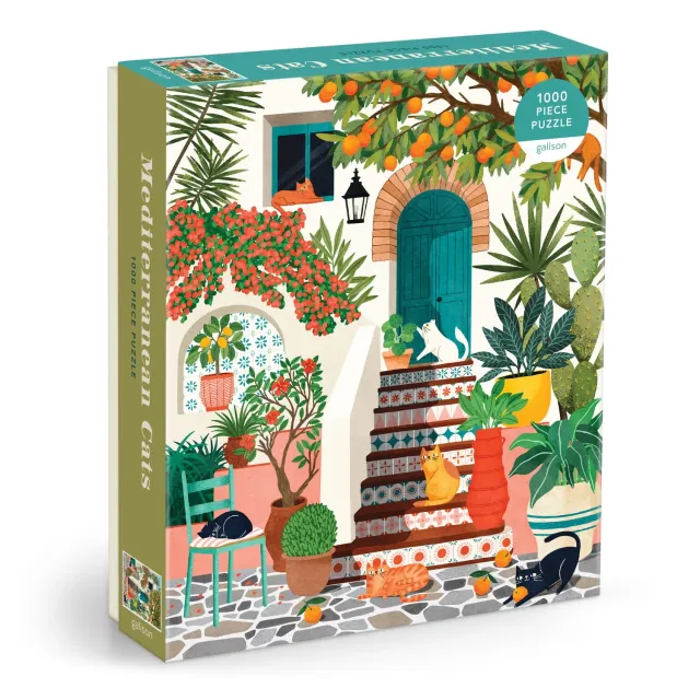 Galison Mediterranean Cats puslespil 1000 brikker kystmotiv