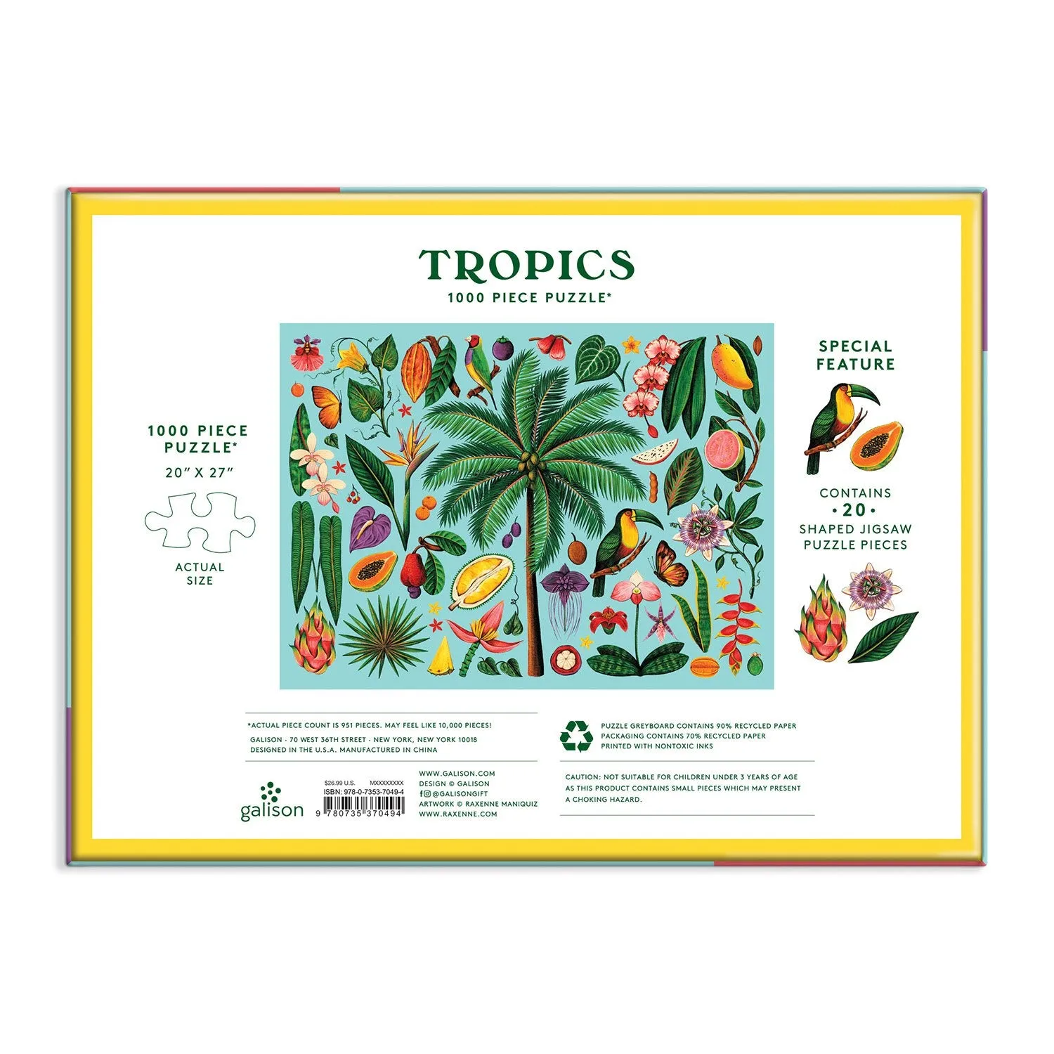 Galison Tropics puslespil 1000 brikker 20 figurbrikker tropisk