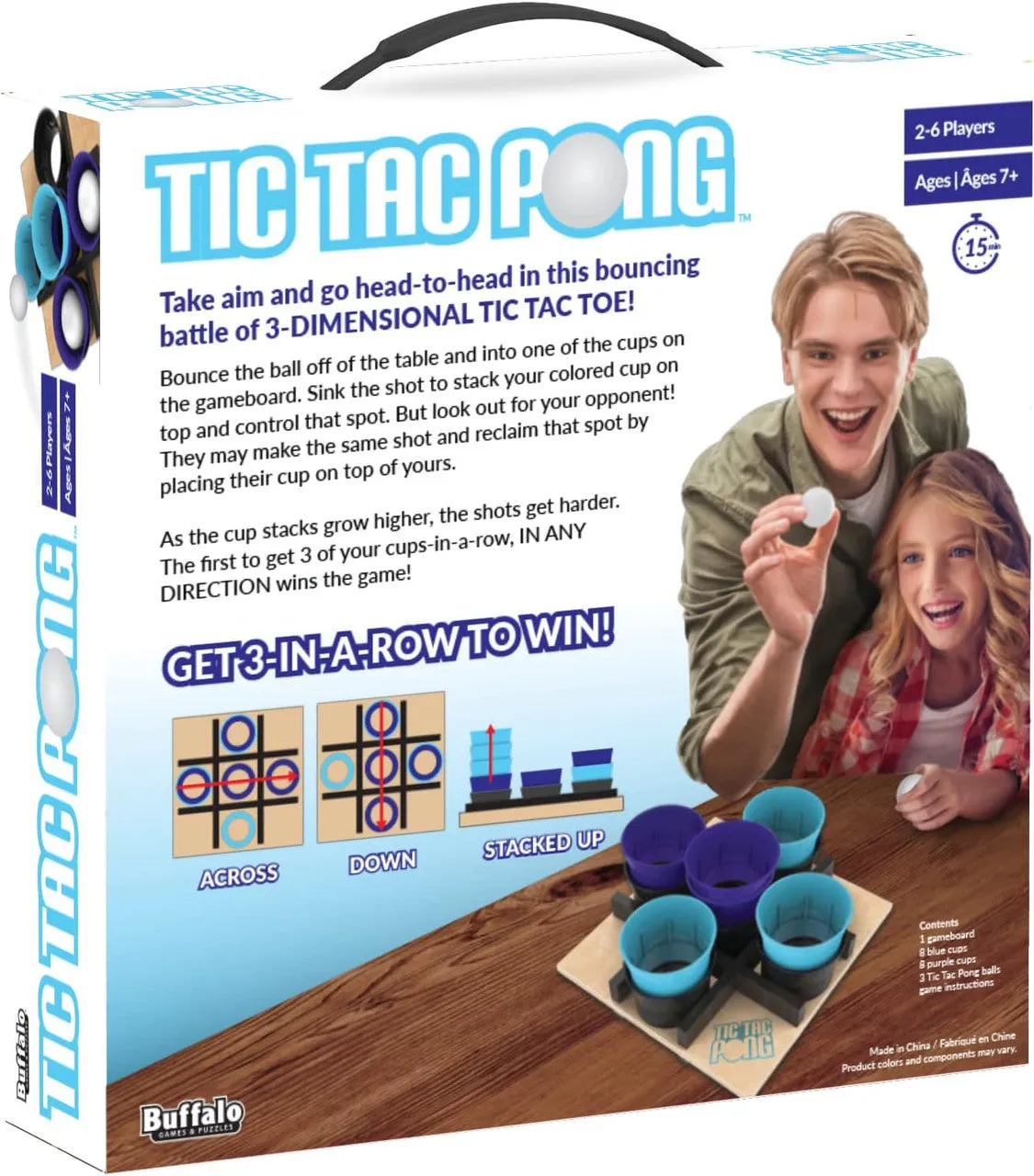 Buffalo Games Tic Tac Pong spil 3D kryds og bolle med kopper