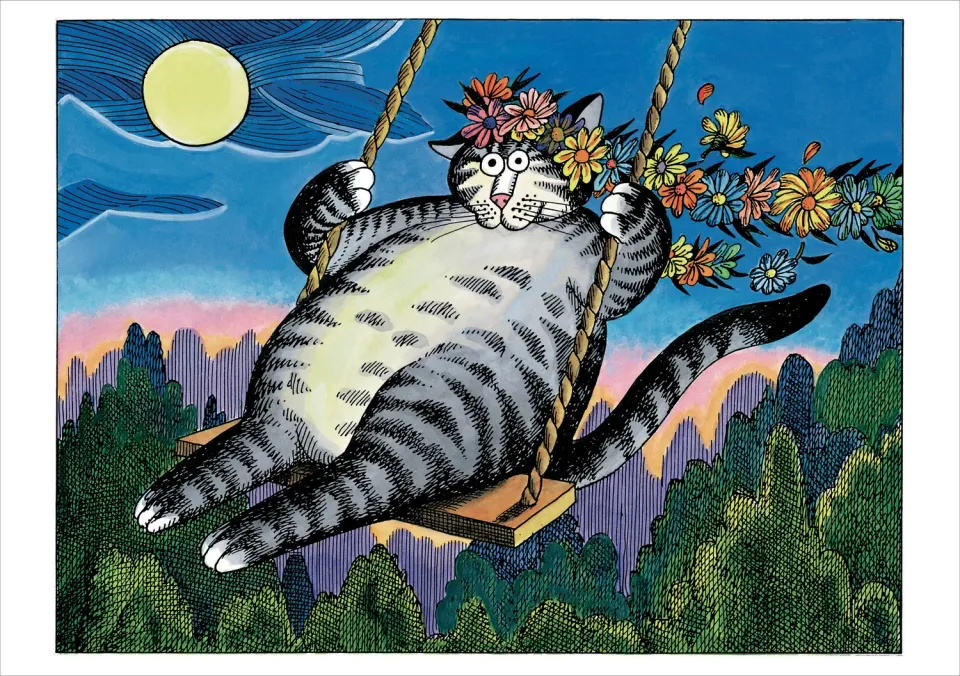 Pomegranate B. Kliban Cat in a Swing fødselsdagskort