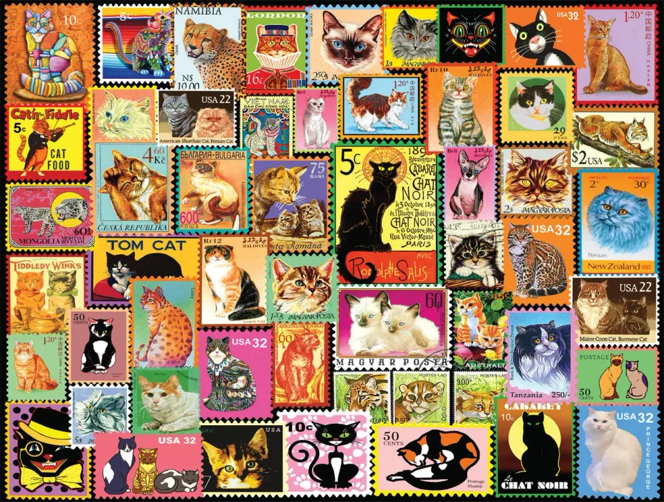 Buffalo Games Cats on Stamps puslespil 750 brikker katte