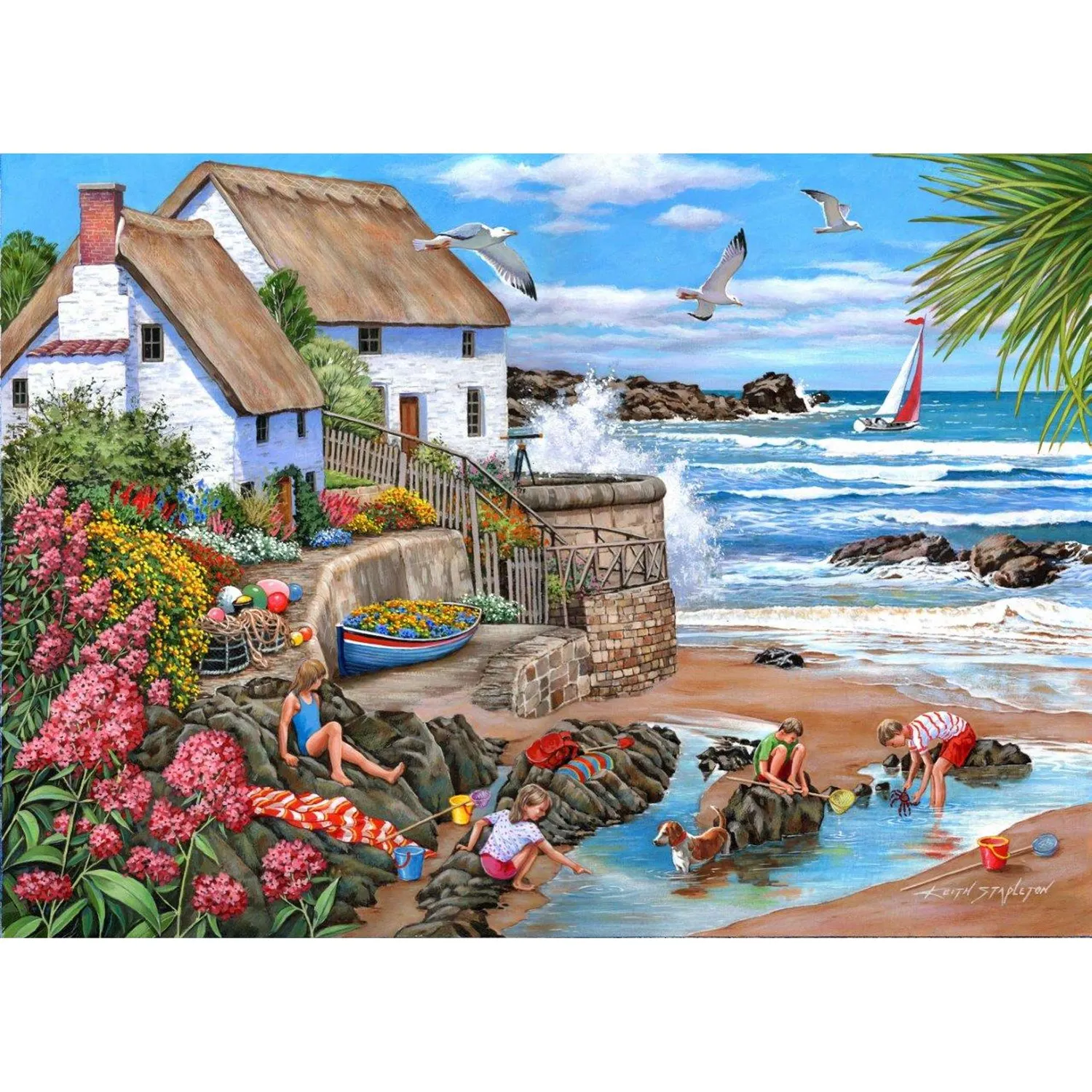 House of Puzzles Seaspray Cottages puslespil 1000 brikker kyst