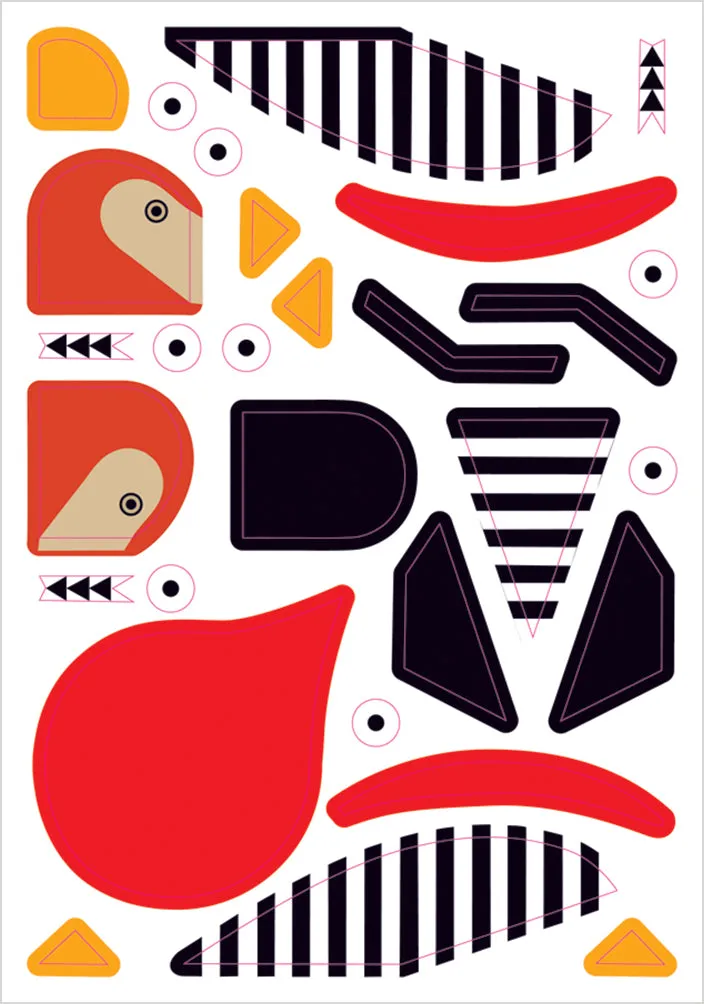 Pomegranate Charley Harper Sticky Birds klistermærkesæt 12 fugle