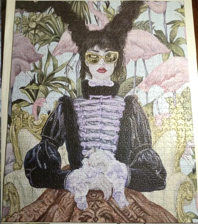 Pomegranate Carlos Gámez de Francisco Girl with Pink Flamingos puslespil 1000 brikker