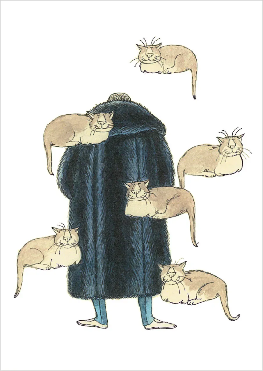 Pomegranate Edward Gorey Floating Cats postkort enkelt humor