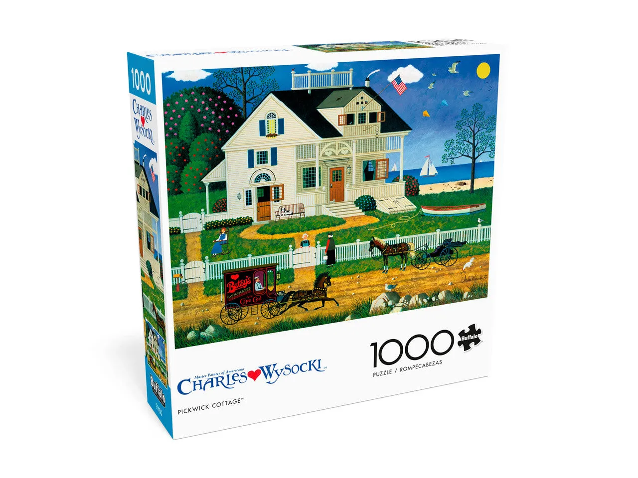 Buffalo Games Charles Wysocki Pickwick Cottage puslespil 1000 brikker kystmotiv
