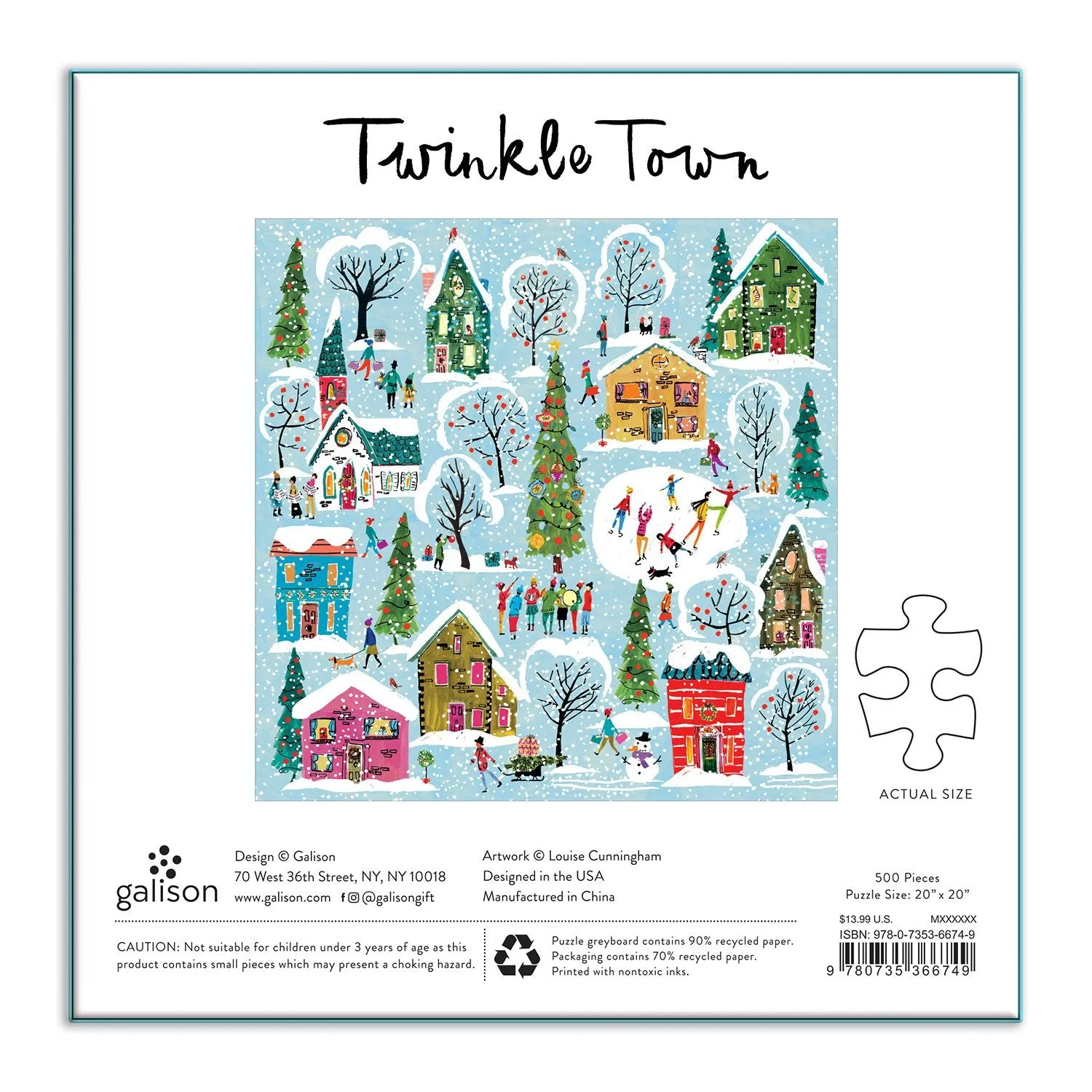 Galison Louise Cunningham Twinkle Town puslespil 500 brikker jul