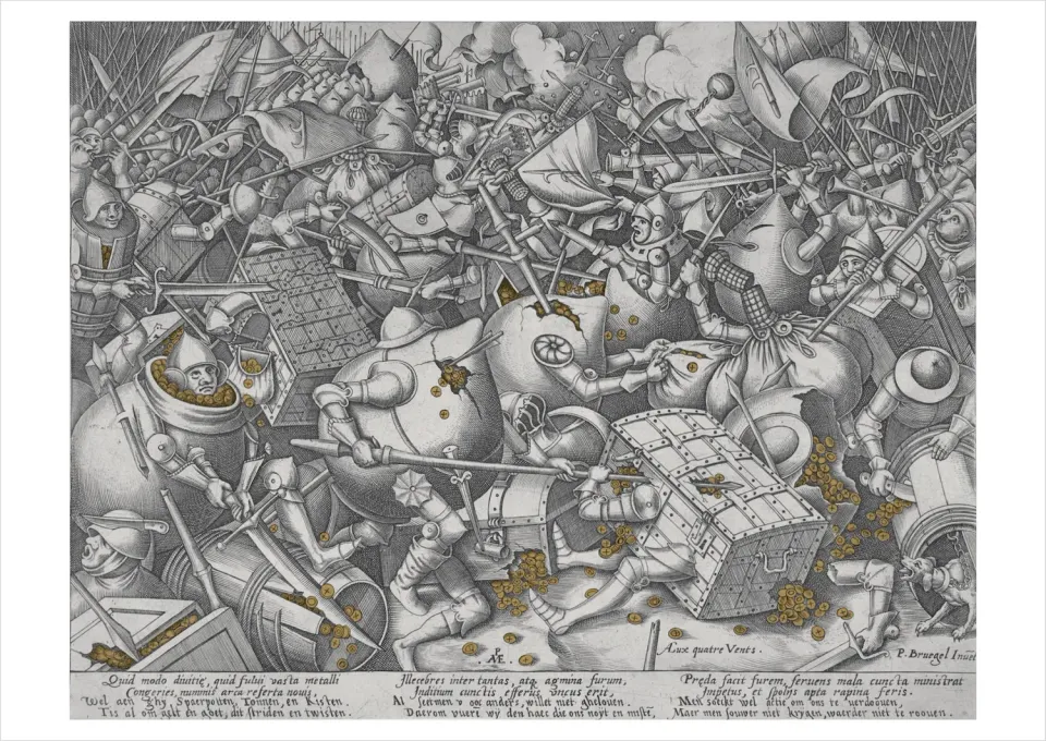 Pomegranate Pieter van der Heyden postkort Battle about Money
