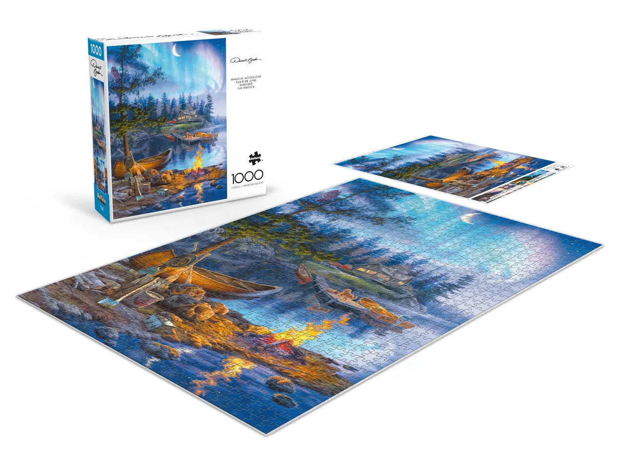 Buffalo Games Darrell Bush Magical Moonlight puslespil 1000 brikker søhytte