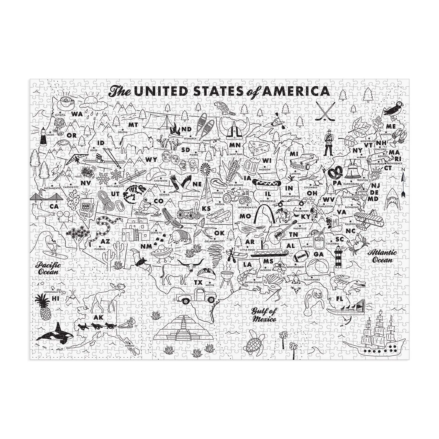 Good Puzzle Co. Maptote USA Color-In puslespil 1000 brikker kort