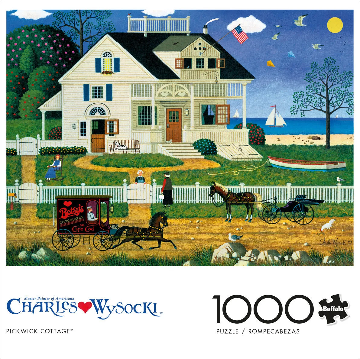 Buffalo Games Charles Wysocki Pickwick Cottage puslespil 1000 brikker kystmotiv