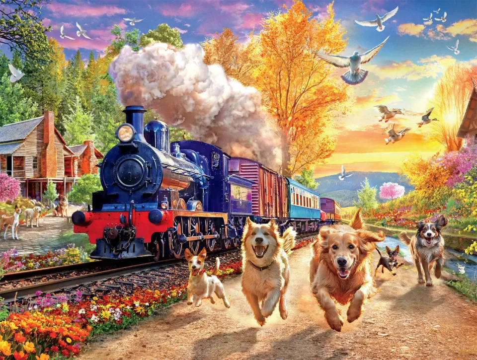 Buffalo Games Dog Days Racing the Train puslespil 750 brikker hunde