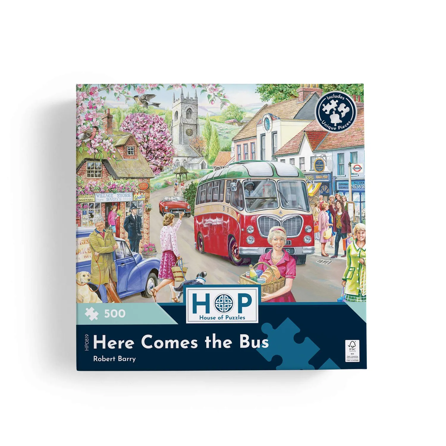 House of Puzzles Here Comes the Bus 500 puslespil landsby