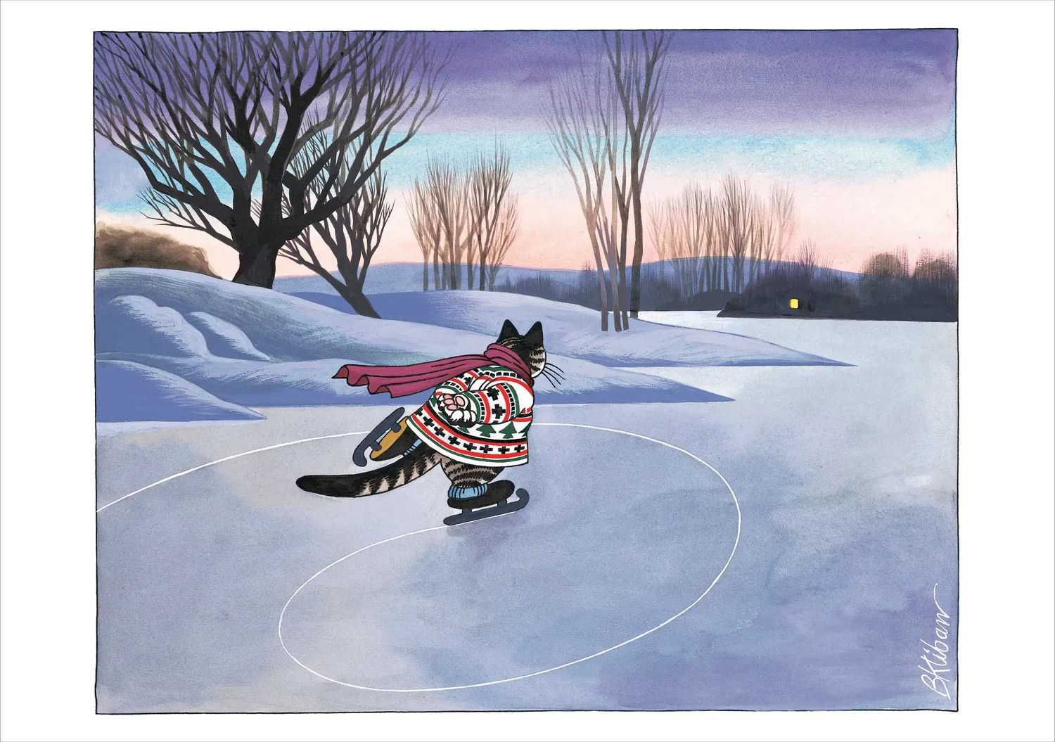Pomegranate B. Kliban CatSkating julekort humor kat