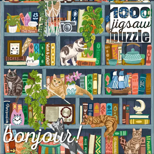 Buffalo Games Bonjour Cats at Home Library puslespil 1000 katte