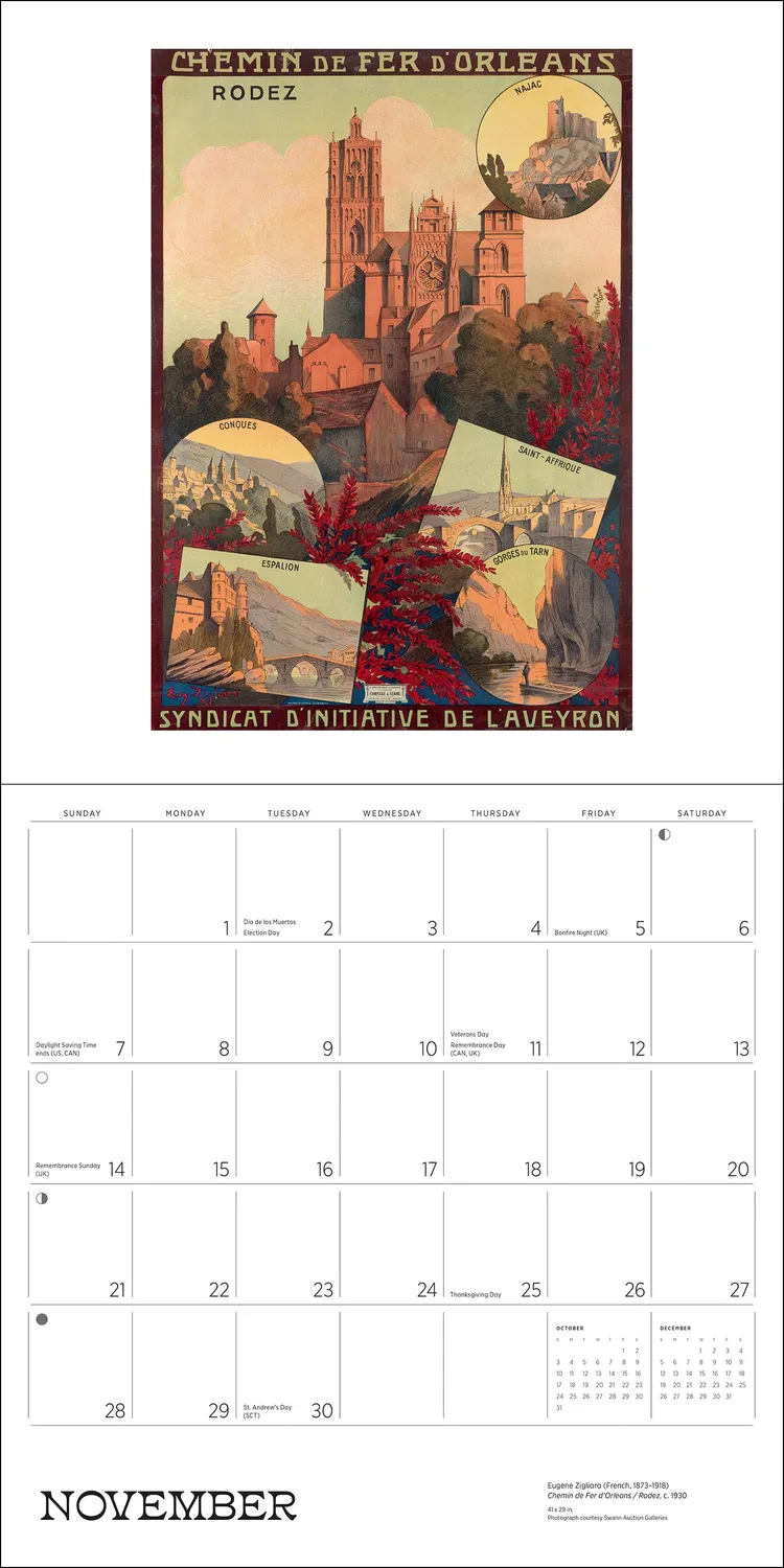 Pomegranate France Vintage Travel Posters vægkalender 2027