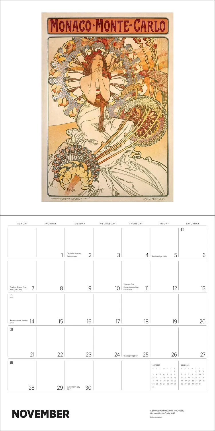 Pomegranate Alphonse Mucha 2027 vægkalender art nouveau