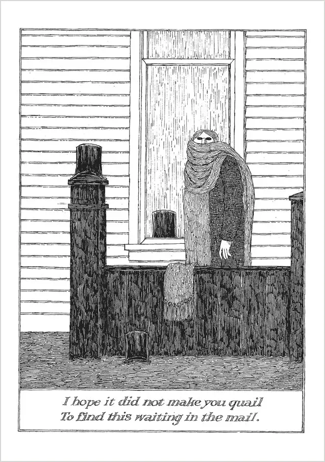 Pomegranate Edward Gorey I Hope It Did Not Make You Quail kort enkelt