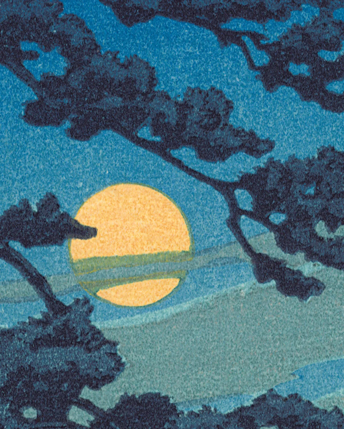 Pomegranate Kawase Hasui Full Moon at Magome bogmærke
