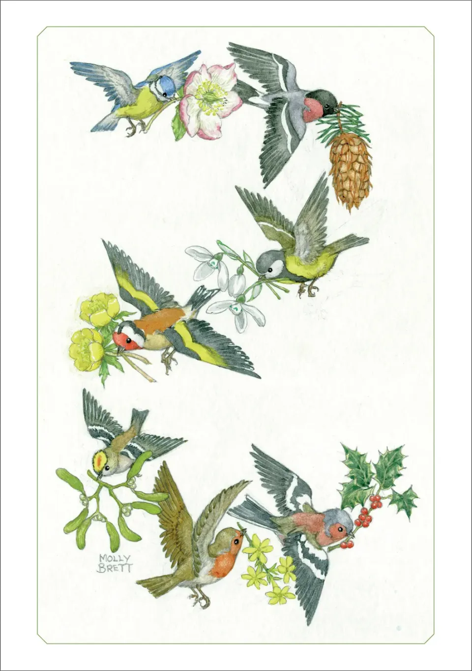 Pomegranate Molly Brett Birds Delivering Festive Flowers kort enkelt
