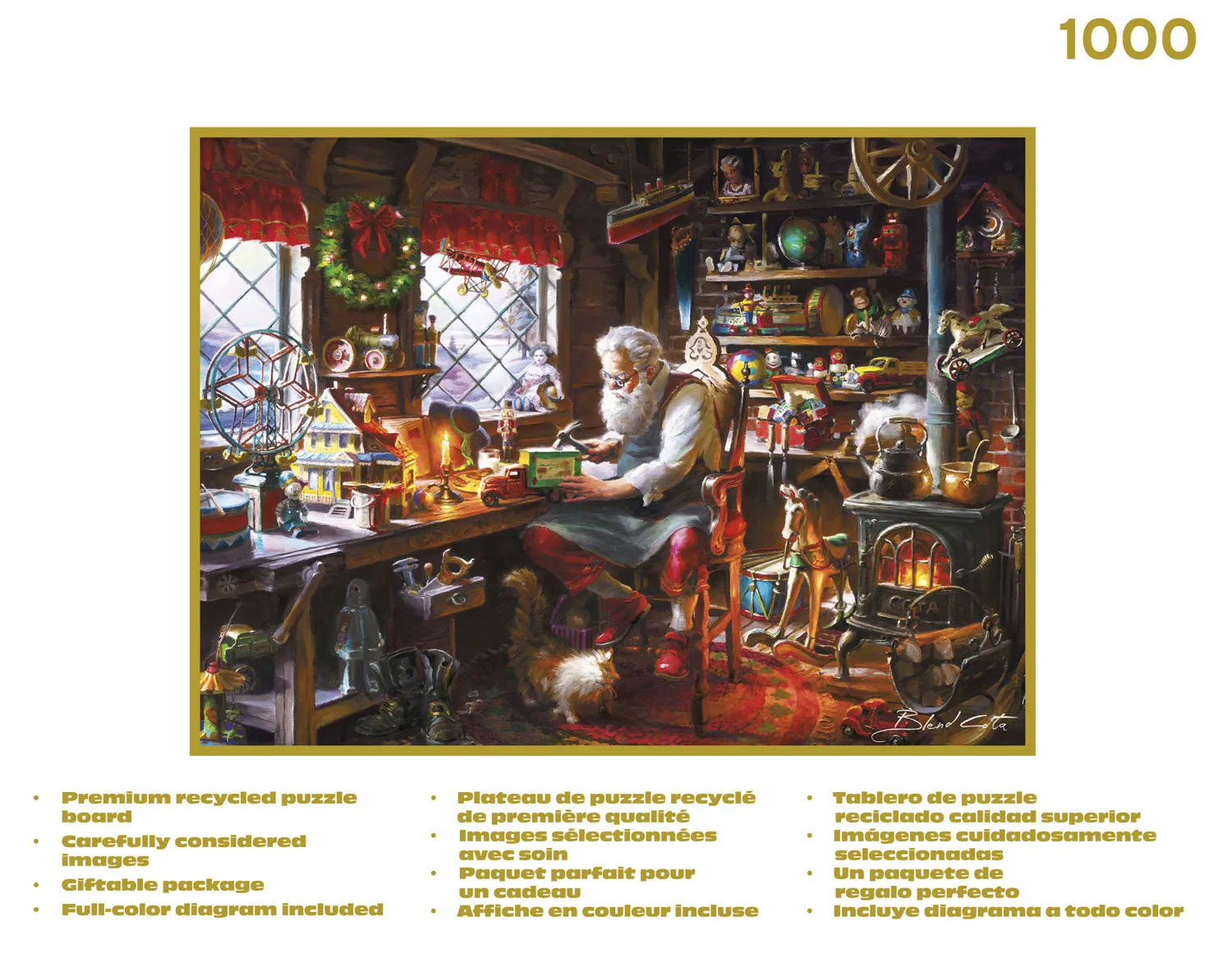 Buffalo Games Gold Santa in His Workshop puslespil 1000 brikker jul