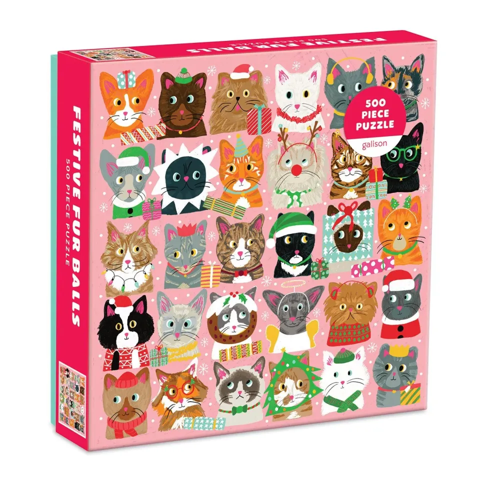 Galison Liza Lewis Festive Furballs puslespil 500 brikker katte