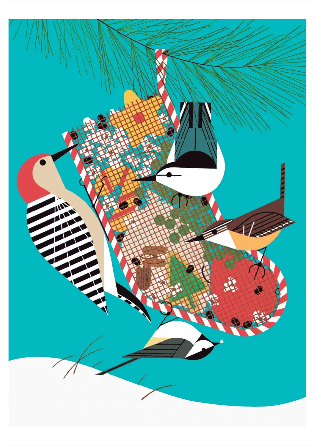Pomegranate Charley Harper Birds julekort 20 stk vinterfugle