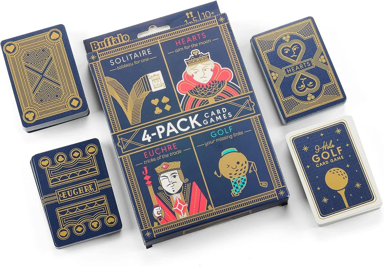 Buffalo Games kortspil 4-pak Euchre Hearts Solitaire Golf