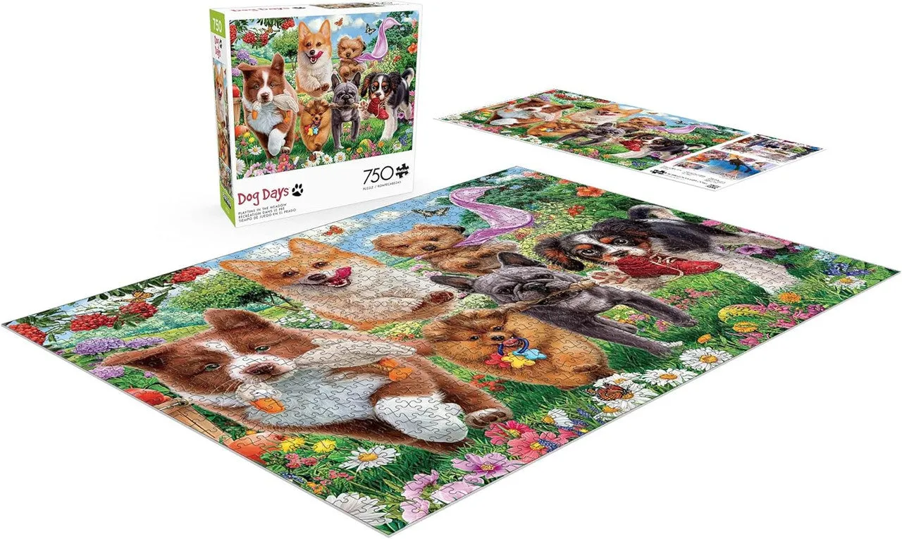 Buffalo Games Dog Days Playtime in the Meadow puslespil 750 hunde