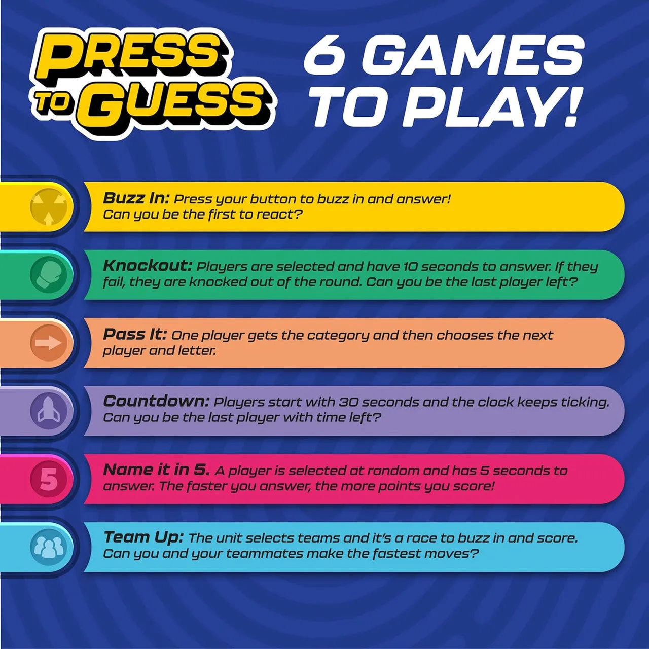 Buffalo Games Press to Guess selskabsspil 6 spillere reaktionsspil