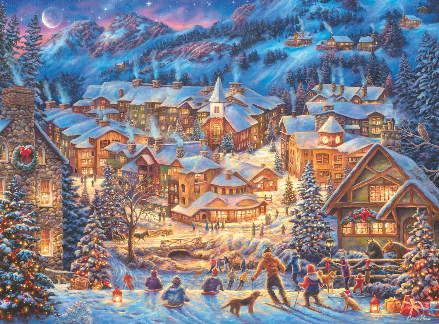 Buffalo Games Sapphire Twilight Winter Village puslespil 1000 brikker jul