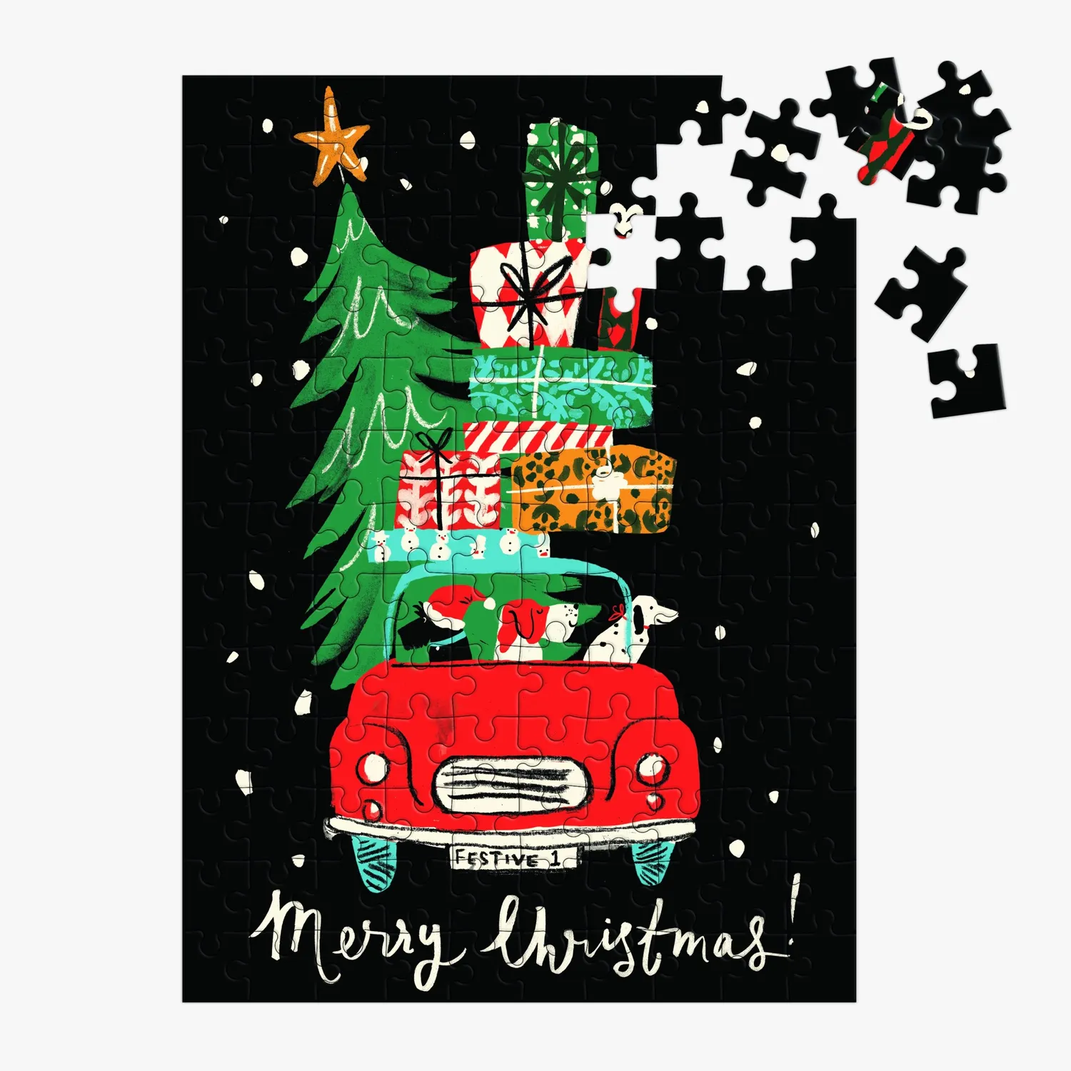 Galison Louise Cunningham Christmas Car puslespil 130 brikker ornament