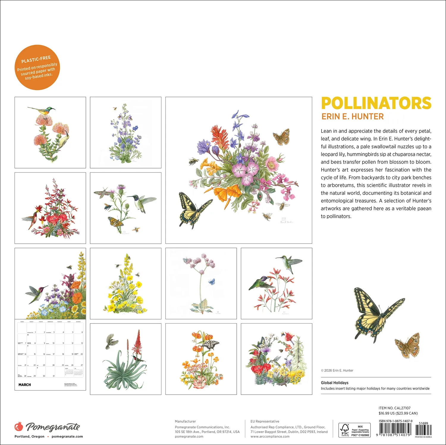 Erin E Hunter Pollinators vægkalender 2027 insekter