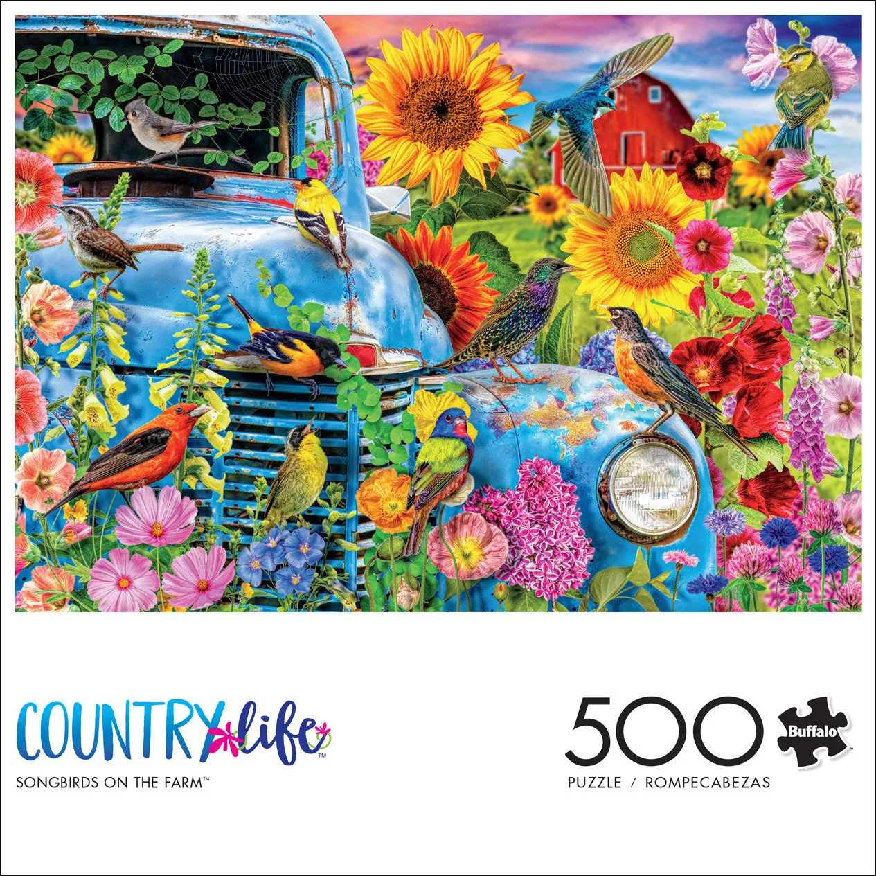 Buffalo Games Songbirds on the Farm puslespil 500 blomster