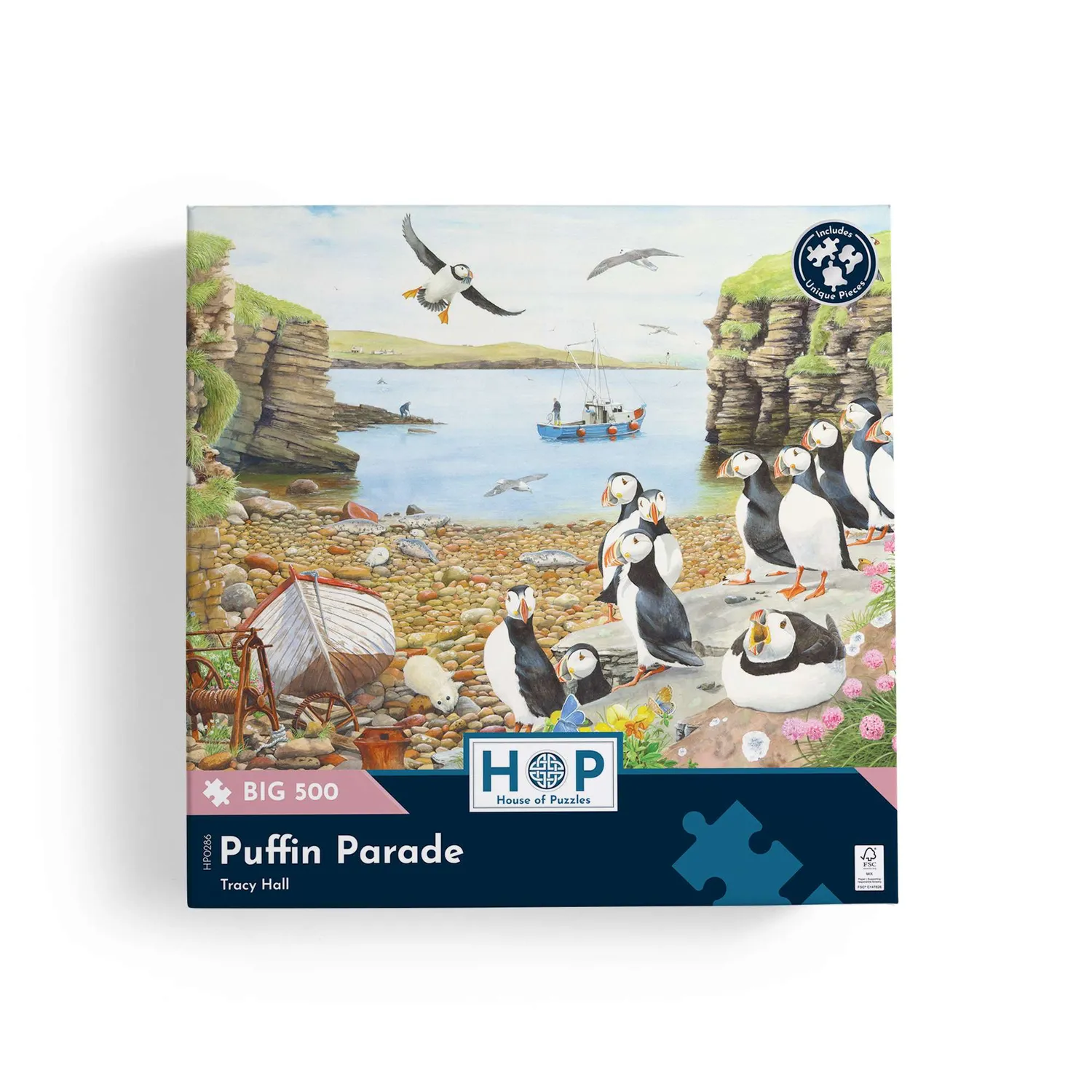 House of Puzzle BIG Puffin Parade puslespil 500 brikker kyst