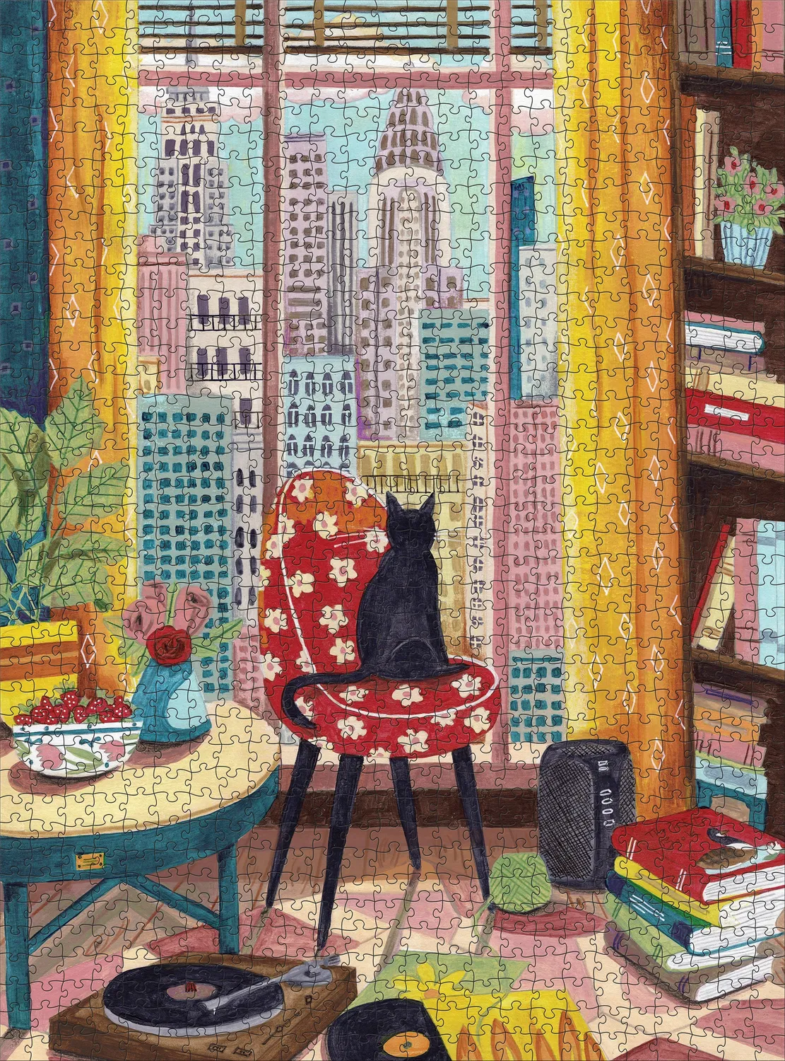 Pomegranate Black Cat in New York Window puslespil 1000 brikker