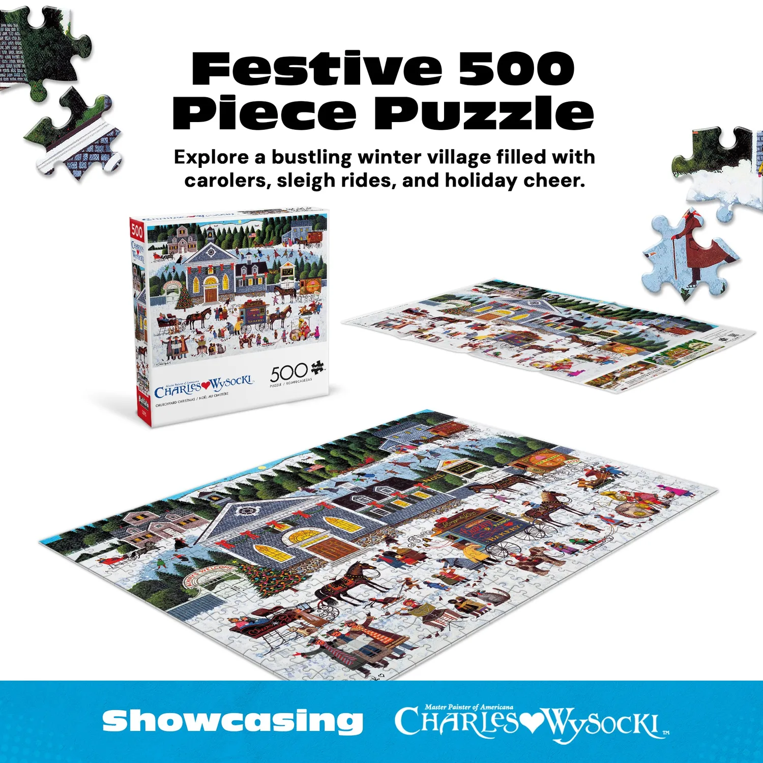 Buffalo Games Wysocki Churchyard Christmas puslespil 500 brikker jul