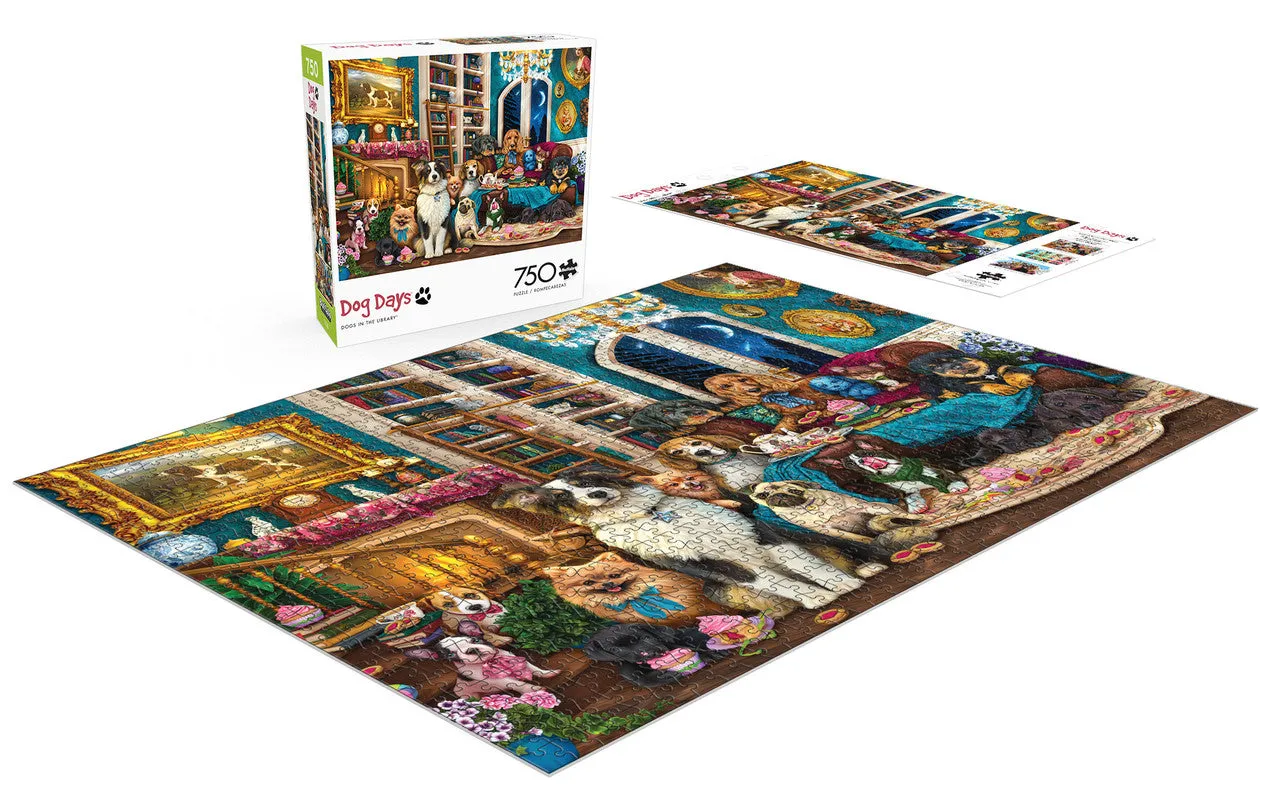 Buffalo Games Dog Days Dogs in the Library puslespil 750 brikker hunde