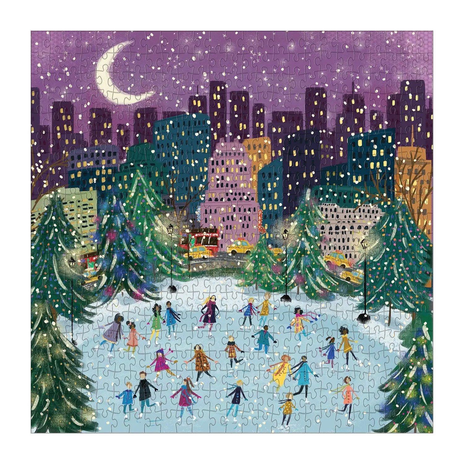Good Puzzle Co. Merry Moonlight Skaters puslespil 500 brikker jul