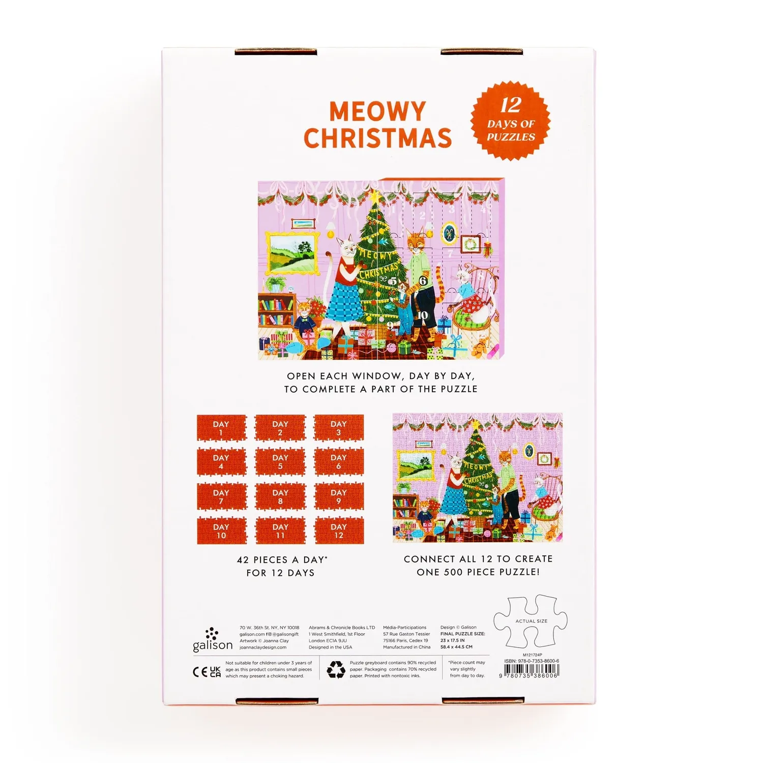 Galison Meowy Christmas 12 Days puslespil 500 brikker katte