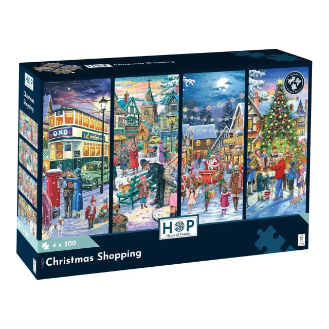 House of Puzzle Christmas Shopping julepuslespil 4x500 nostalgisk
