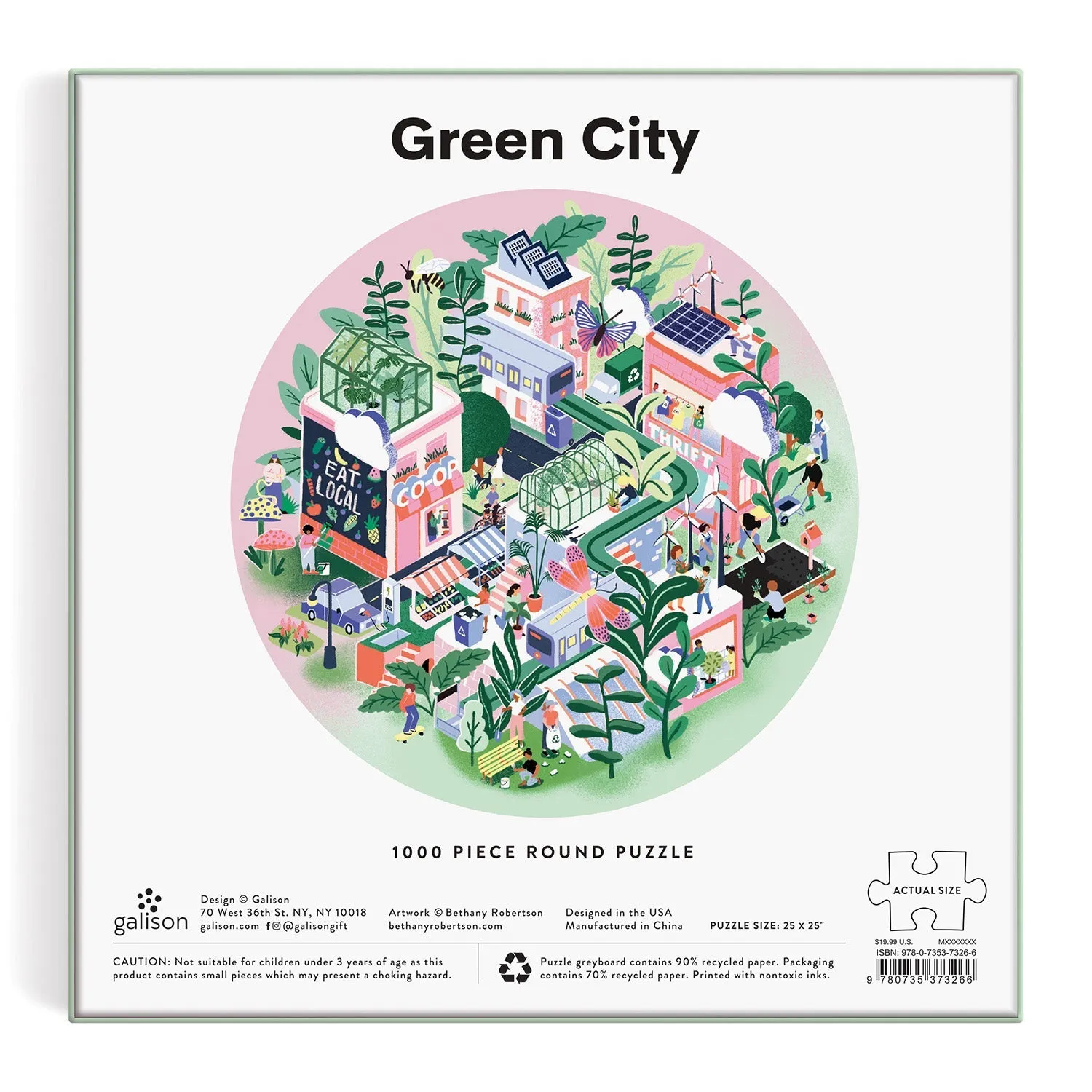 Galison Green City rundt puslespil 1000 brikker grøn by