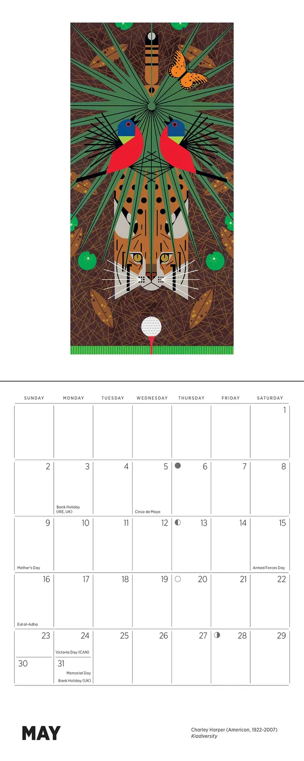 Pomegranate Charley Harper 2027 minivægkalender fugle 12 mdr