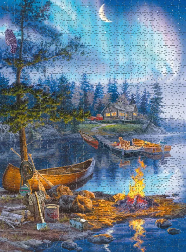 Buffalo Games Darrell Bush Magical Moonlight puslespil 1000 brikker søhytte