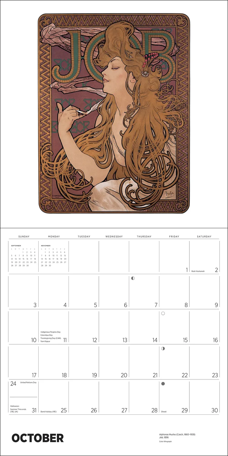 Pomegranate Alphonse Mucha 2027 vægkalender art nouveau