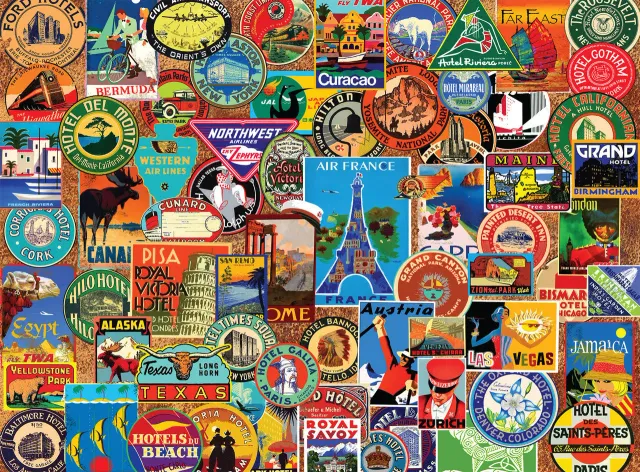Buffalo Games Classic Collage Suitcase Stickers puslespil 1000 brikker