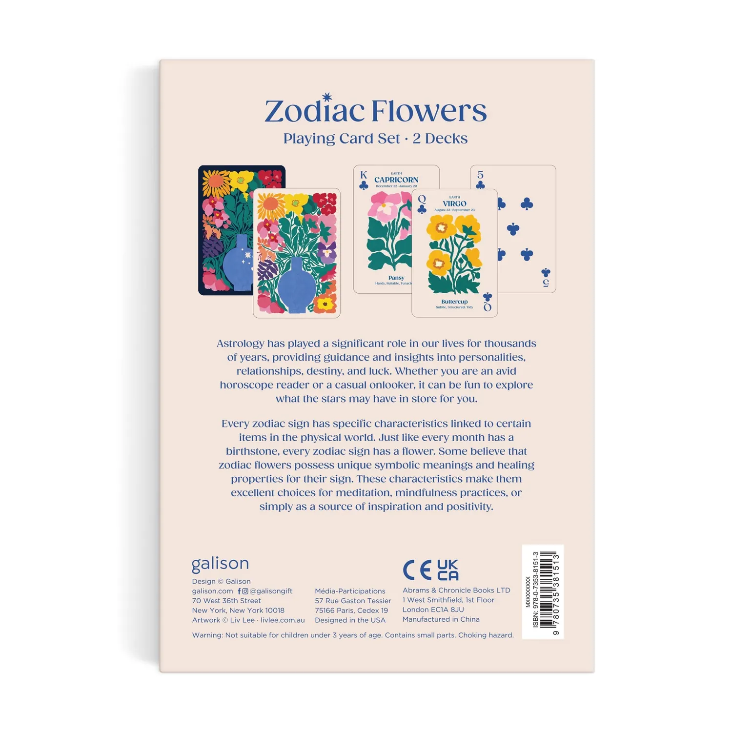 Galison Zodiac Flowers spillekort 2 sæt stjernetegn